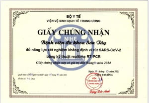 BỆNH VIỆN ĐA KHOA SƠN TÂY ĐƯỢC CẤP GIẤY CHỨNG NHẬN NĂNG LỰC XÉT NGHIỆM KHẲNG ĐỊNH VIRUS SARS-COV-2