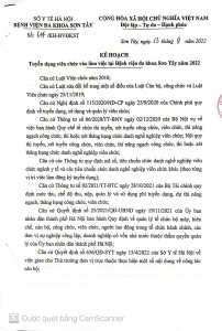 THÔNG BÁO VÀ KẾ HOẠCH TUYỂN DỤNG VIÊN CHỨC VÀO LÀM VIỆC TẠI BỆNH VIỆN ĐA KHOA SƠN TÂY NĂM 2022