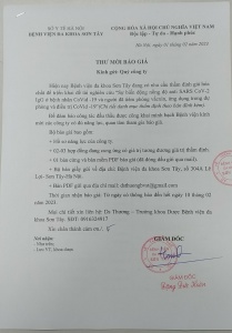 Thư mời báo giá thẩm định hoá Chất triển khai đề án nghiên cứu ” Sự biến động nồng độ anti SARS CoV-2IgG ở bệnh nhân Covid-19…