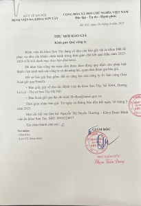 Thư mời báo giá vật tư khoa Mắt trong thời gian chờ kết quả thầu năm 2023-2024