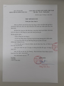 Thư mời báo giá thẩm định giá khí y tế thực hiện mua sắm năm 2023