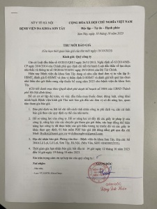 Thư mời báo giá (gia hạn thời gian báo giá của thư mời ngày 10/10/2023)
