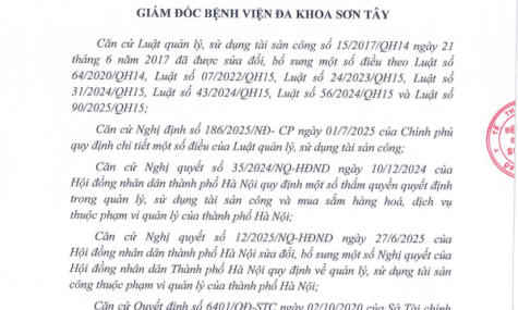 QUYẾT ĐỊNH Về việc công bố công khai tình hình xử lý tài sản công năm 2026 của Bệnh viện đa khoa Sơn Tây